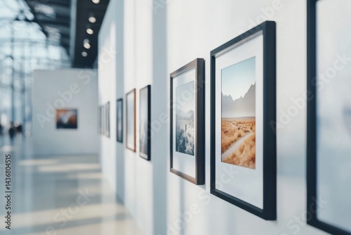 An art gallery showcasing landscape photography with a modern aesthetic and warm, natural colors.