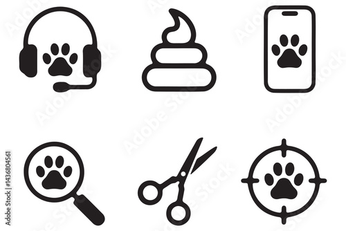 Pet Care Icons Set for Veterinary, Grooming, or Online Services