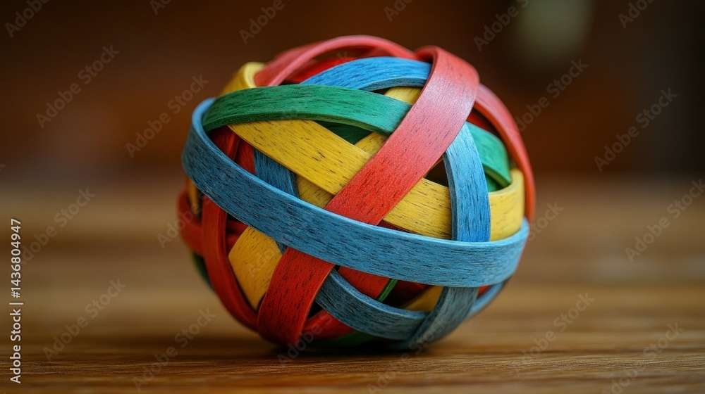 custom made wallpaper toronto digitalColorful woven sphere on wood; abstract design, background blur