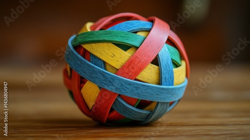 Wallpaper Mural Colorful woven sphere on wood; abstract design, background blur Torontodigital.ca