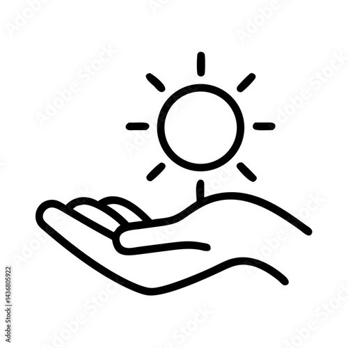 Hand holding sun icon, radiant gesture of hope and positivity concept