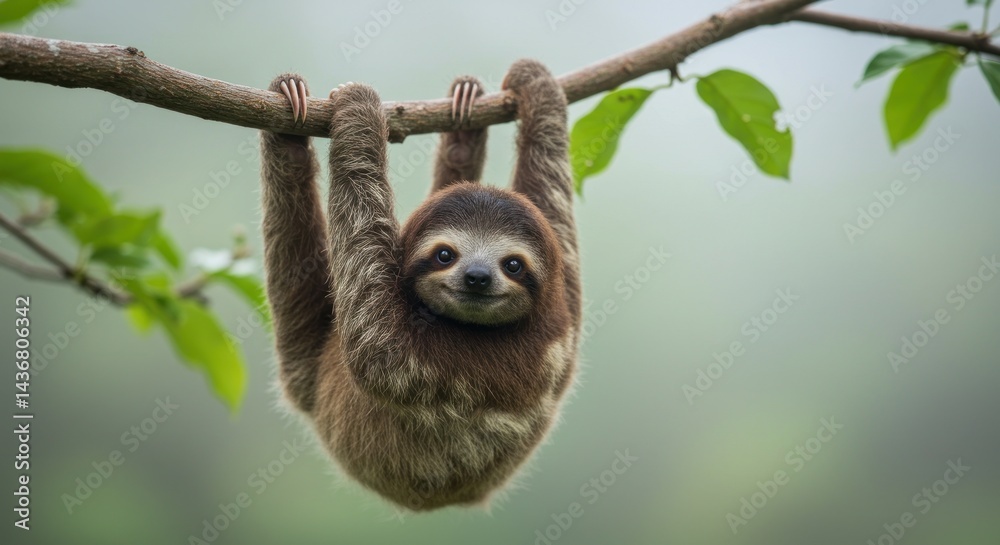 Naklejka premium Sloth hanging from a branch, Photo