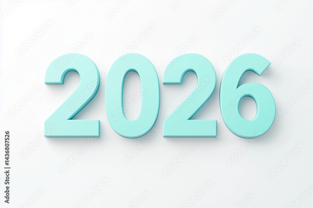 Stylish render of smooth text displaying the year 2026 against a clean background Stylish render of smooth text displaying the year 2026 against a clean background