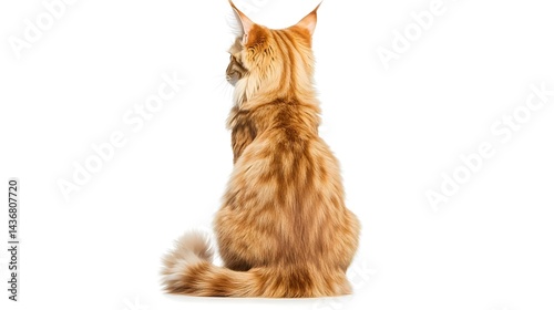 Full Body Back Shot of an Orange Cat with Long Fur Looking Away