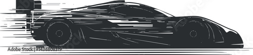 Black streamlined racecar illustration showing high speed and dynamic motion on race track