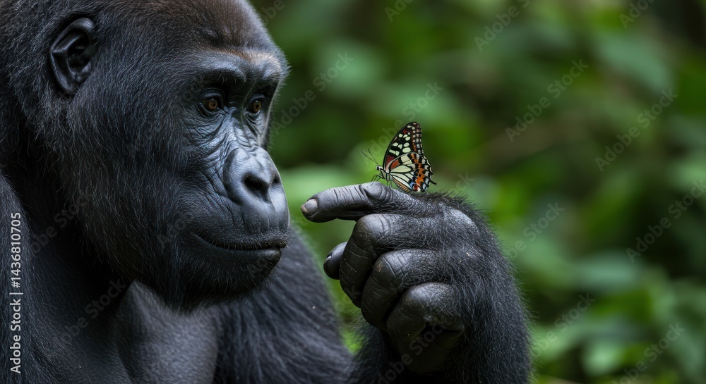 Fototapeta premium Gorilla and Butterfly Photo