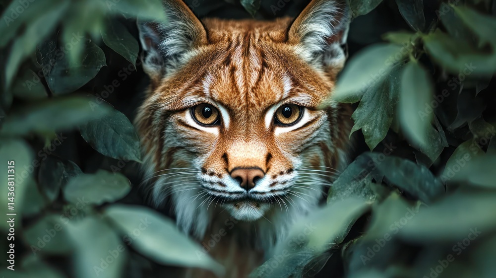 Obraz premium Lynx hidden in foliage (1)