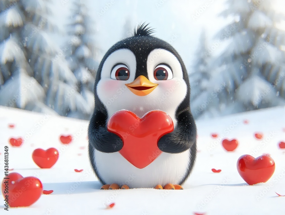 Penguin Holding Heart in Snow Penguin Holding Heart in Snow