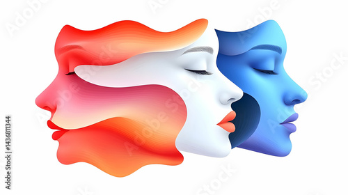Abstract Colorful Faces Illustration: Red Blue Gradient Profile Portraits