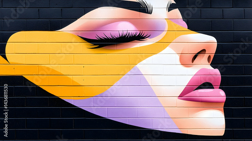 Abstract Graffiti Portrait of a Woman on a Brick Wall