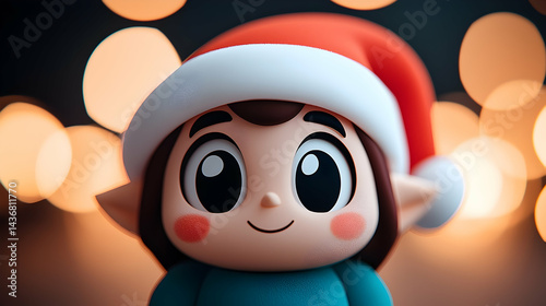 Cheerful Christmas Elf Figurine with Warm Bokeh Lights