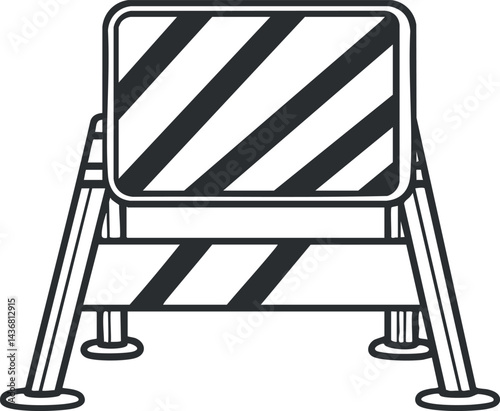 Black and white striped construction barrier used as a warning or roadblock for safety and caution