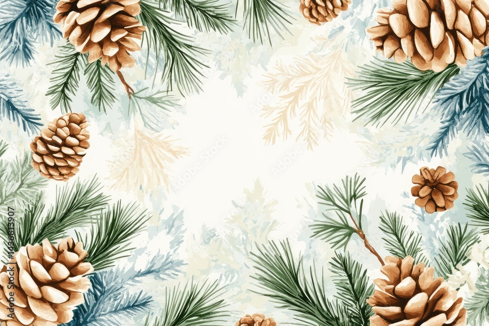 Naklejka premium Festive winter design with pine cones and branches