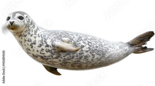 Cute Seal Lying Down in Full Body Pose Against a White Background