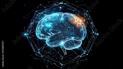 A luminous digital brain illustration with interconnected neural pathways against a dark background, symbolizing advanced technology.