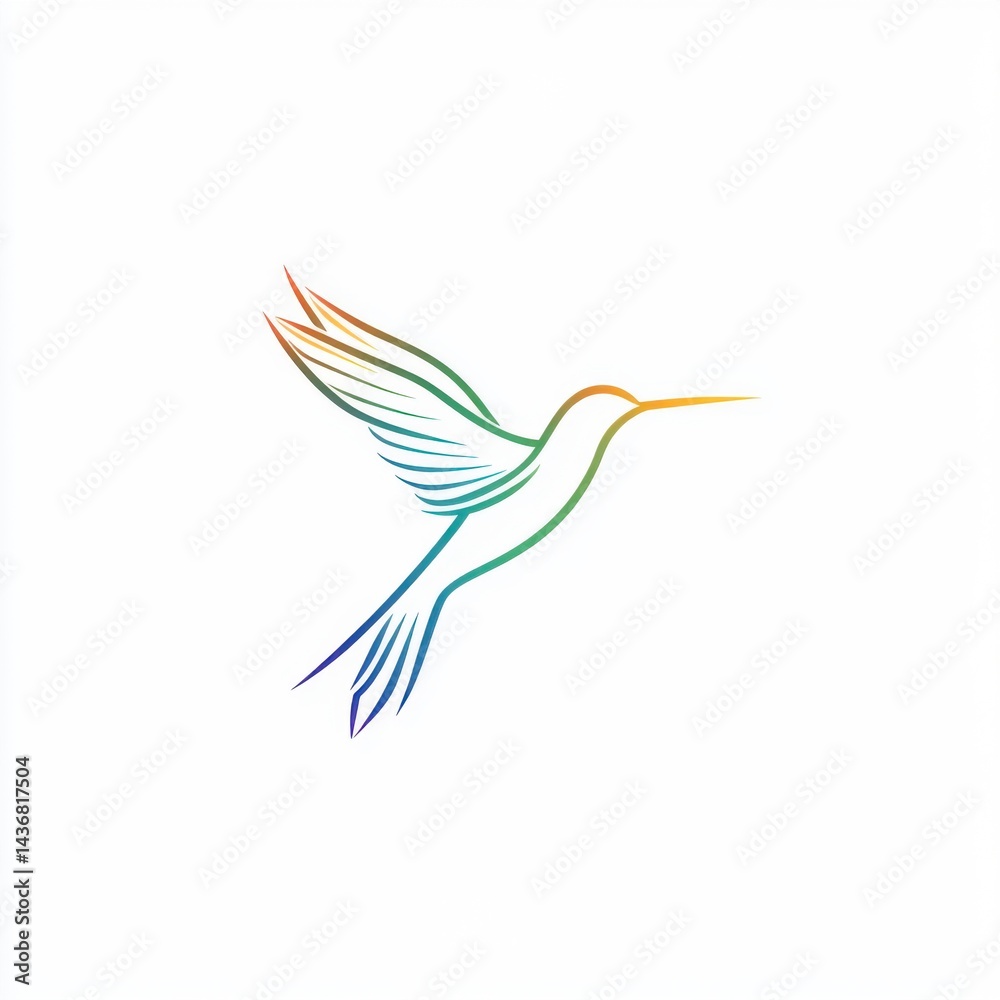 Obraz premium A vibrant, minimalist outline of a hummingbird in a rainbow gradient design.