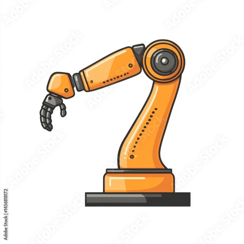 A vibrant orange robotic arm on a solid base, showcasing advanced engineering and design.
