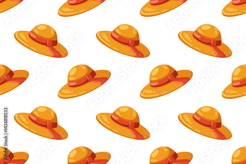 Straw hats seamless summer pattern. Cartoon style. Vector illustrations on white background 