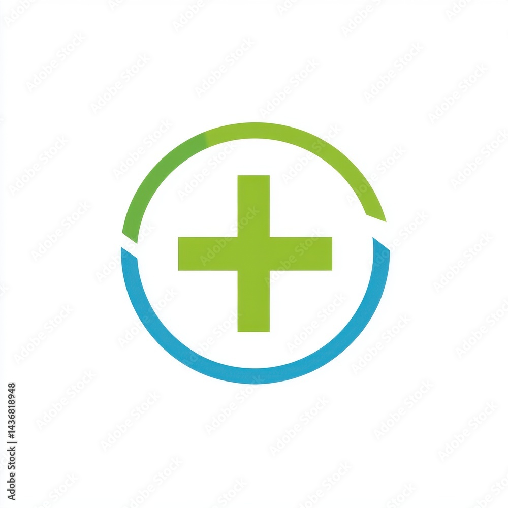 Fototapeta premium A modern green and blue medical symbol featuring a plus sign in a circular design.