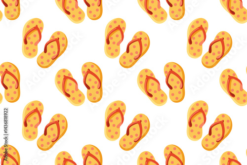 Seamless summer pattern with cartoon vector polka dot flip flops on white background 