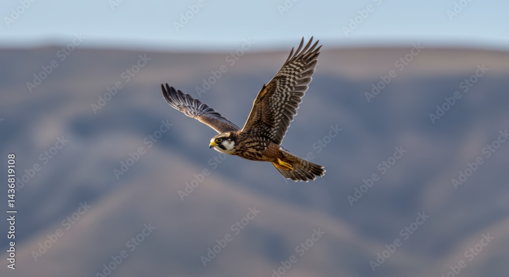 Fototapeta premium Bird Flying Across Mountainous Landscape