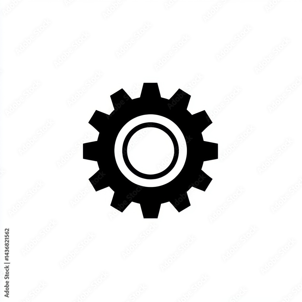 Black gear icon symbolizing engineering and technology. Black gear icon symbolizing engineering and technology.