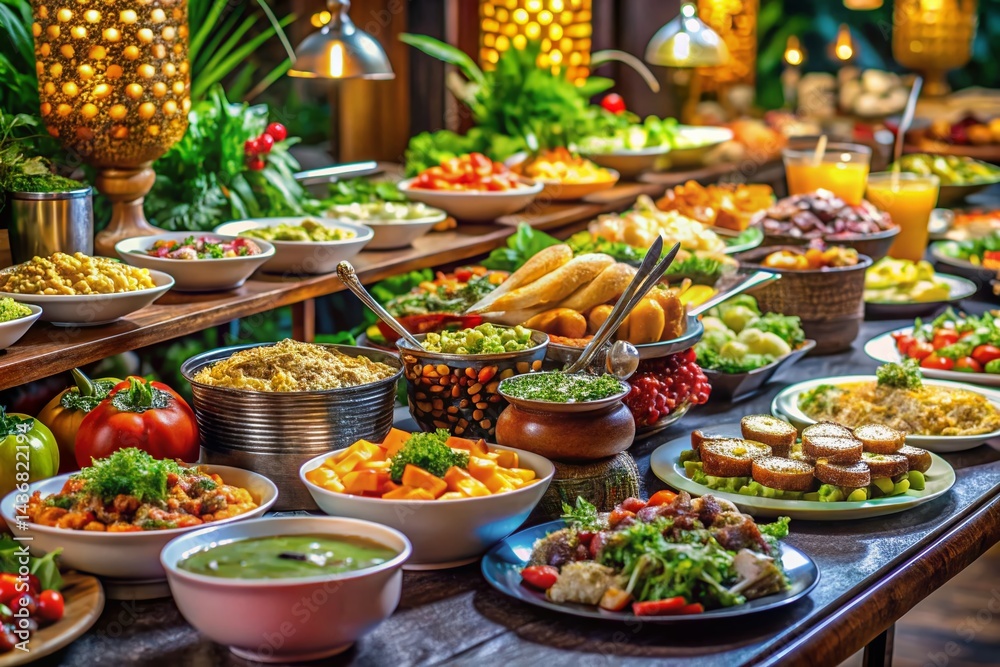 Abundant Buffet Table with Delicious Food Variety, High-Resolution Stock Photo Abundant Buffet Table with Delicious Food Variety, High-Resolution Stock Photo