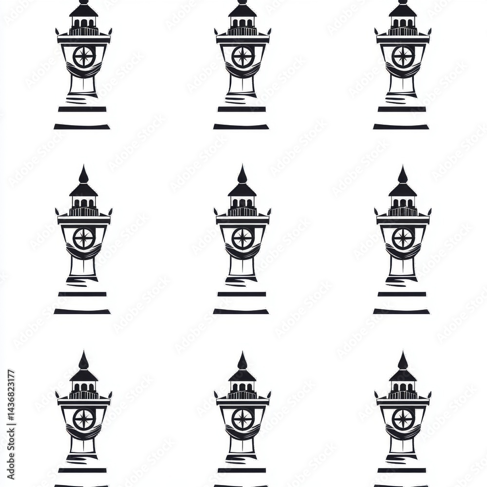 Fototapeta premium A stylish pattern featuring multiple vintage towers in bold black on a white background.