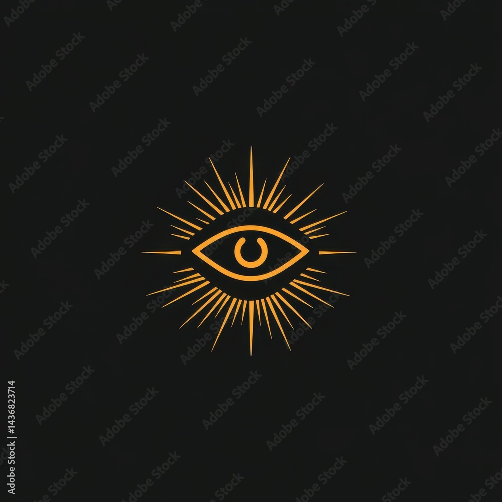 Fototapeta premium An artistic illustration of an eye with radiant rays against a black background.