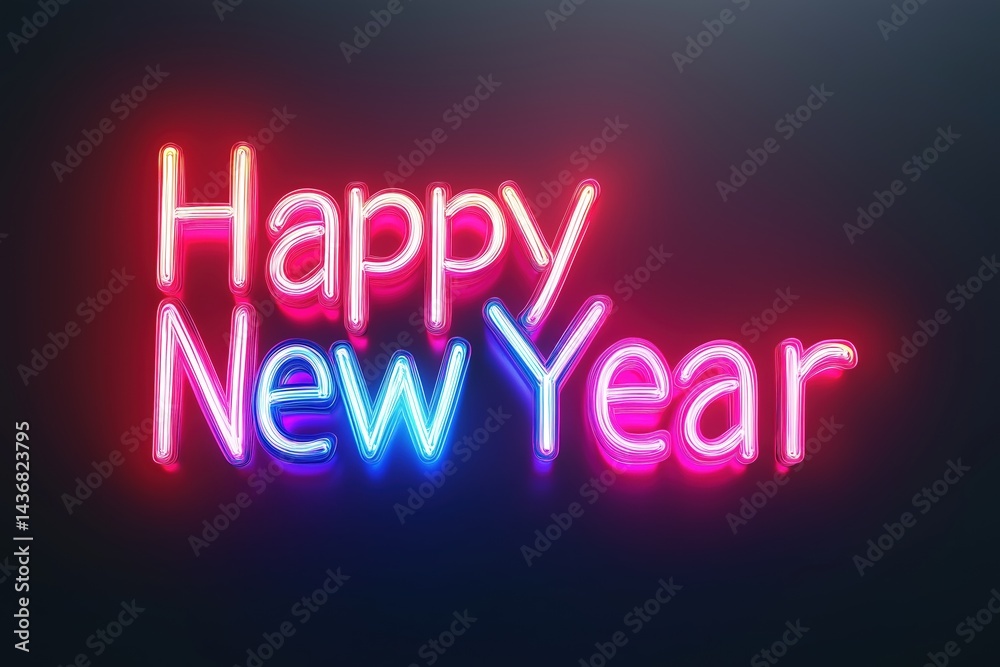 Celebrate the vibrant display of Happy New Year text glowing brightly in colorful neon lights for festive cheer Celebrate the vibrant display of Happy New Year text glowing brightly in colorful neon lights for festive cheer