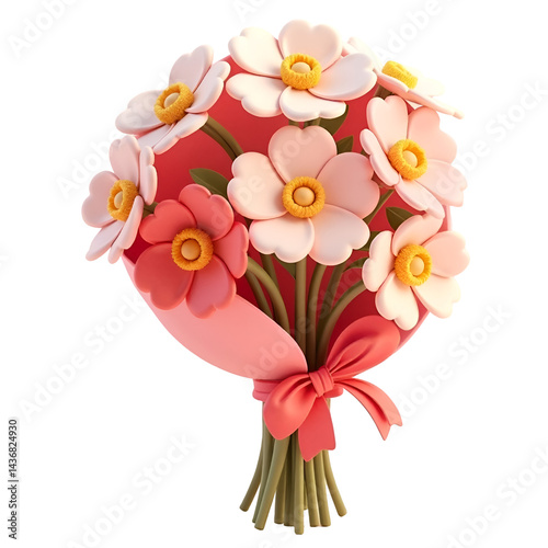 Wallpaper Mural Beautiful Bouquet of Pink and White Flowers with Ribbon on Soft Pastel Background – Elegant Floral Arrangement for Celebration, Love, Thank You, or Greeting Card Design. Torontodigital.ca