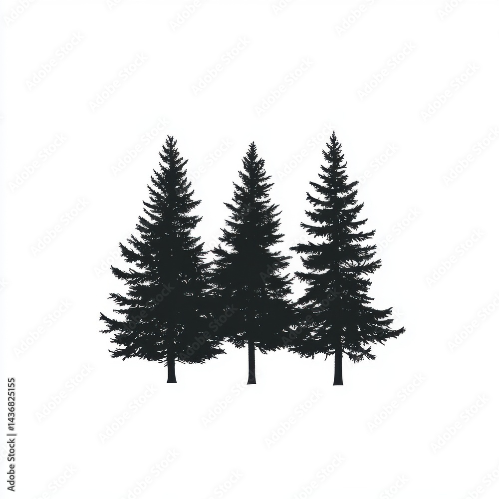 Obraz premium A trio of tall evergreen trees silhouetted against a white background, creating a striking contrast.