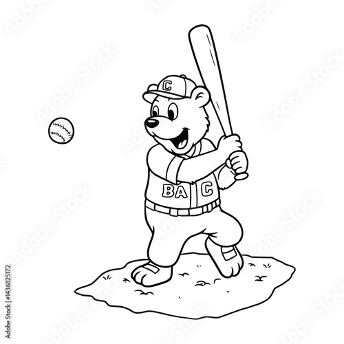 Canvas Print cartoon illustration of a bear with a baseball bat