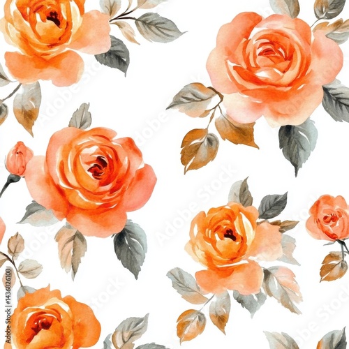 Beautiful watercolor roses in warm orange tones against a clean white background, adding a vibrant touch.