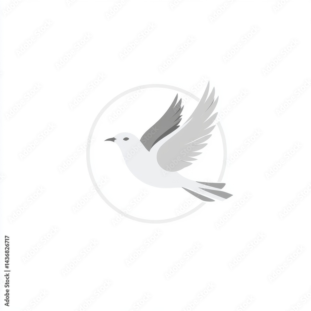 Obraz premium A graceful gray bird in mid-flight against a white background, symbolizing freedom and peace.