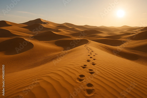 Footprints in Sand Dunes During Sunset – Desert Adventure Concept