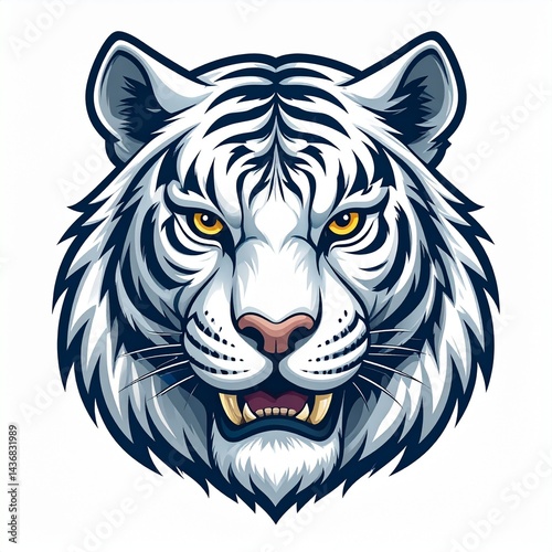 Wallpaper Mural White Tiger Mascot Logo – Vector Face Illustration on isolated white Background Torontodigital.ca