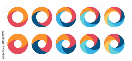 Colorful circle segmentation template. Diagram infographics set. 2, 3, 4, 5, and 6 parts. Representing data visualiation, statistics, progress. Business analytics for presentation and infographics.