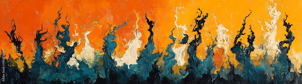 Abstract art, flames, orange background