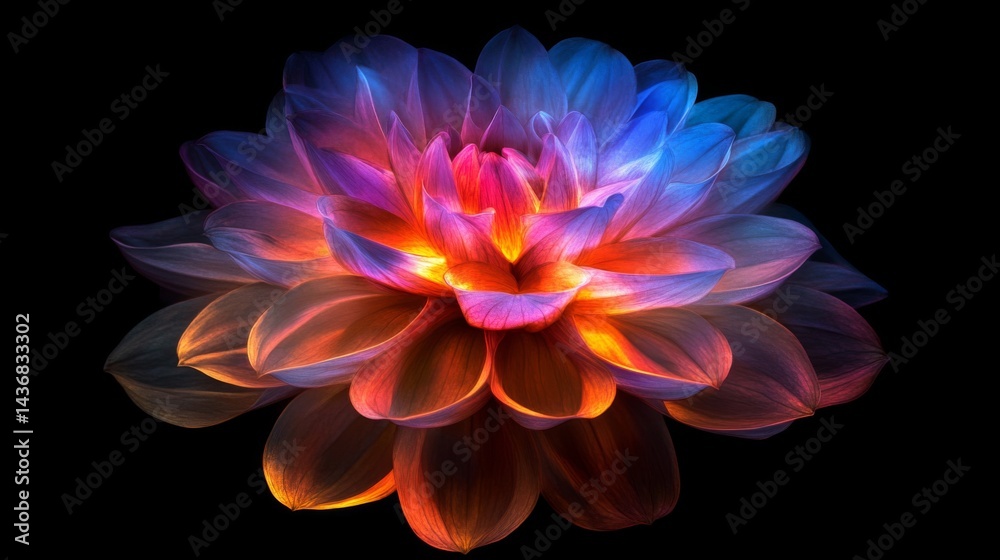 Fototapeta premium Vibrant Glowing Dahlia Flower on Dark Background