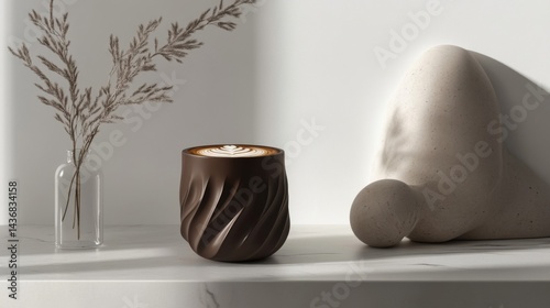 Creamy Cappuccino in a Swirled Brown Mug