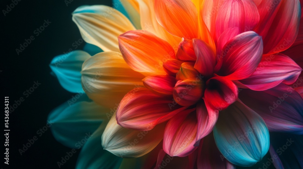Fototapeta premium Closeup of a Vibrant Rainbow Dahlia Flower