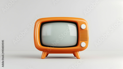 Orange Retro Television Mockup on White Background