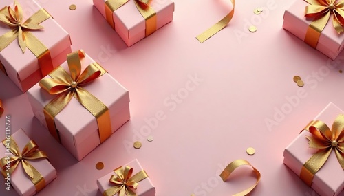 Wallpaper Mural Elegant gift box pattern, gold ribbon accents, abstract, repeat Torontodigital.ca
