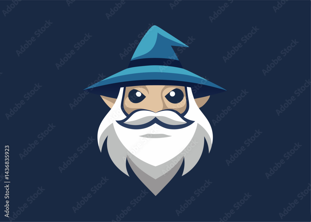 Enchanting Mystic: A close-up illustration of a mystical wizard with a long white beard, wearing a blue hat, a symbol of wisdom and the mystical arts. Enchanting Mystic: A close-up illustration of a mystical wizard with a long white beard, wearing a blue hat, a symbol of wisdom and the mystical arts.