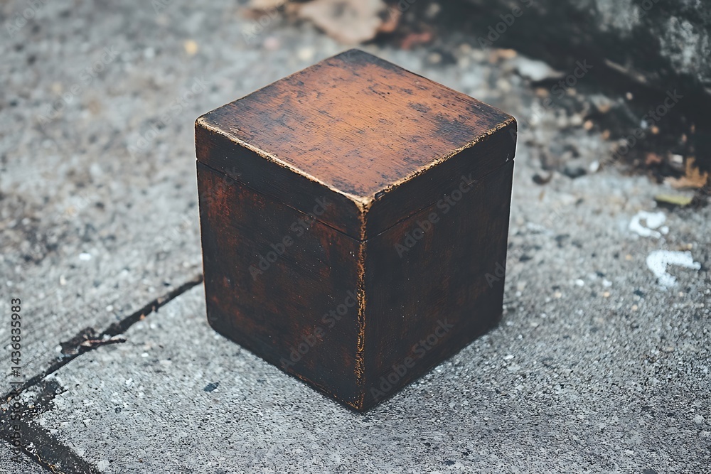 Wooden Cube Box on Pavement