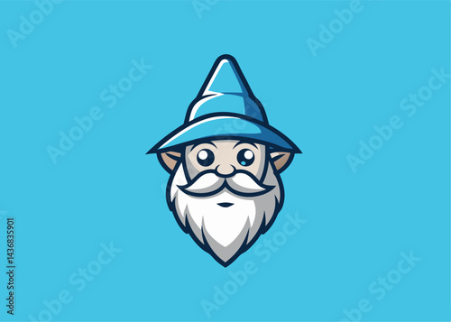 Magical Wizard Illustration: A charming cartoon wizard with a blue hat and a long, white beard, set against a vibrant backdrop.