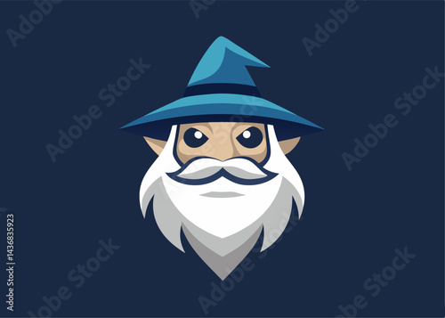 Enchanting Mystic: A close-up illustration of a mystical wizard with a long white beard, wearing a blue hat, a symbol of wisdom and the mystical arts.