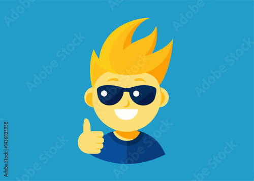 Cool Kid Giving Thumbs Up: An illustration of a cool kid, radiating confidence, gives a thumbs up gesture, perfect for expressing approval, satisfaction, and positivity.