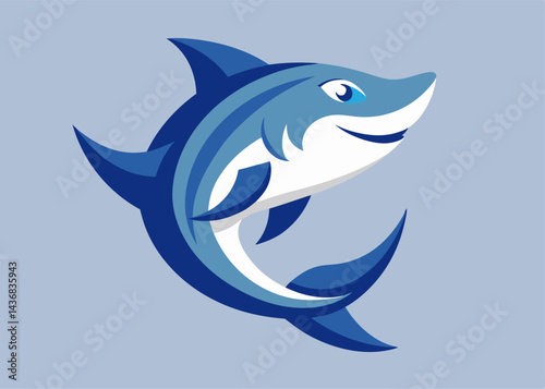 Happy Shark Cartoon: A cheerful cartoon shark with a playful expression, swimming dynamically. The shark is depicted in shades of blue, creating a vibrant and engaging image.